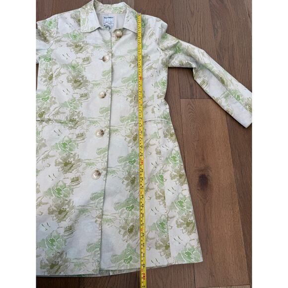 Vintage‎ Y2K Old Navy Floral Botanical Trench Coat Pockets Lined Green Cream L - Picture 9 of 9